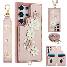 Husa pentru Samsung Galaxy S24 Ultra, Leather Flower Card Slot, roz