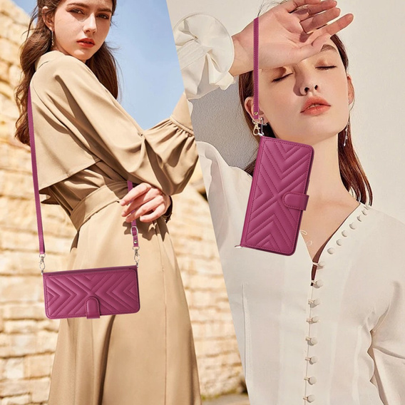 Carcasă cu clapetă pentru Oppo Reno 13F 5G, Crossbody Leather Wallet, maroon