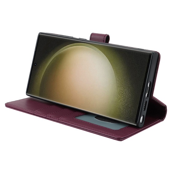 Husă cu clapetă pentru Samsung Galaxy S23 Ultra, portofel, pentru MagSafe, maroon