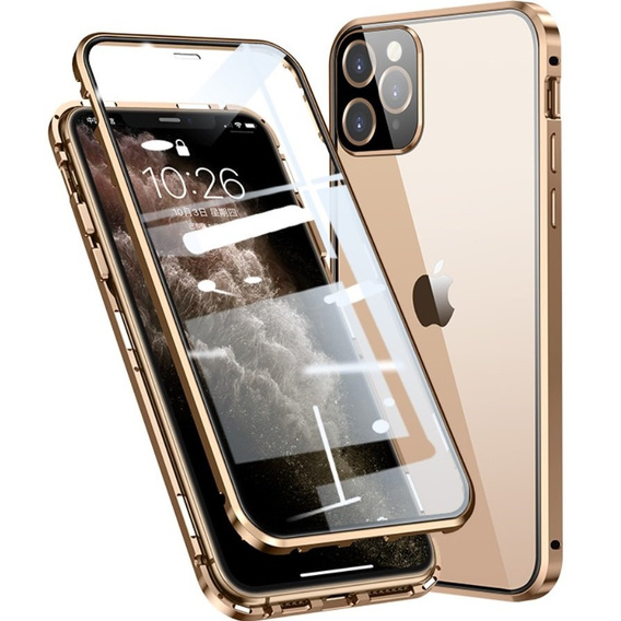 Husa pentru iPhone 11 Pro Max, Magnetic Dual Glass, de aur