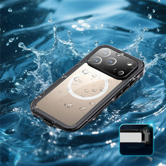 Husă pentru iPhone 17 Pro, impermeabilă IP68, SHELLBOX MagSafe, negru