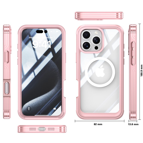 Husă pentru iPhone 16 Pro Max, Shockproof, cu sticlă, pentru MagSafe, roz