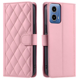 Husă cu clapetă pentru Motorola Moto G24 / G24 Power / G04, Rhombus Crossbody Leather, roz rose gold