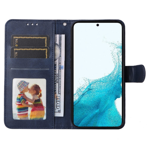 Cu clapetă pentru Samsung Galaxy A34 5G, Leather Wallet, albastru închis