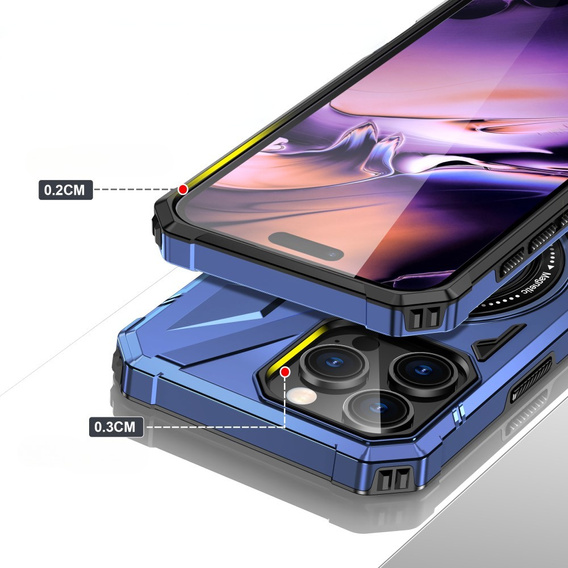 Carcasă pentru iPhone 16 Pro, blindată cu suport și placă pentru mâner, albastru