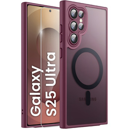 Husă pentru Samsung Galaxy S25 Ultra, pentru MagSafe, ERBORD Matt Case, maroon + sticlă pentru ecran