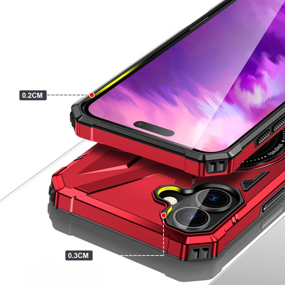 Carcasă pentru iPhone 16, blindată cu suport și placă pentru mâner, roșu