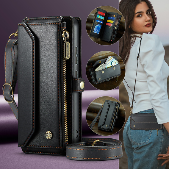 Husă portofel din piele CASEME RFID pentru Samsung Galaxy S26, negru