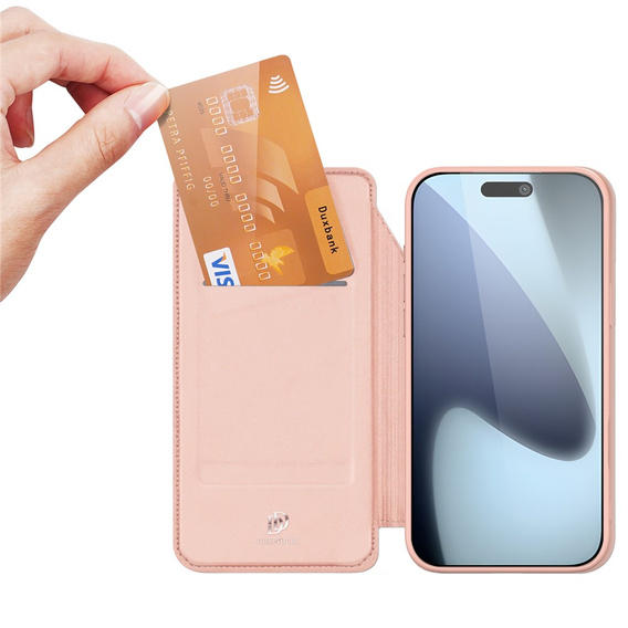Husă Dux Ducis pentru iPhone 17 Pro, Skin Pro, cu clapetă, cu slot pentru carduri, roz