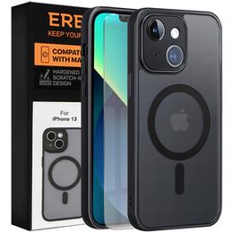 Husă pentru iPhone 13, pentru MagSafe, ERBORD Matt Case, negru + sticlă pentru ecran