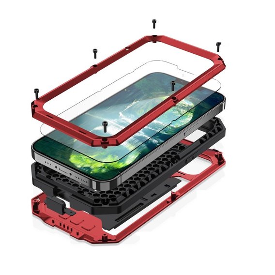 Husă pentru iPhone 13, R-JUST CamShield Slide, armată, roșu / negru