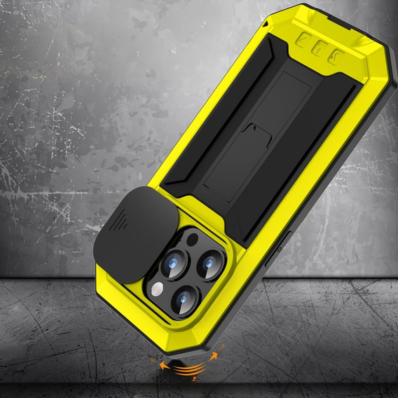 Husă pentru iPhone 15 Pro, R-JUST CamShield Slide, armată, galben  / negru