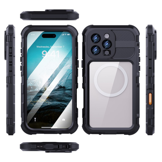 Carcasă impermeabilă IP68 pentru iPhone 16 Pro Max, SHELLBOX MagSafe, negru
