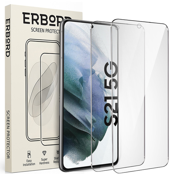 2x sticlă călită pentru Samsung Galaxy S21, ERBORD 9H Hard Glass pe ecran
