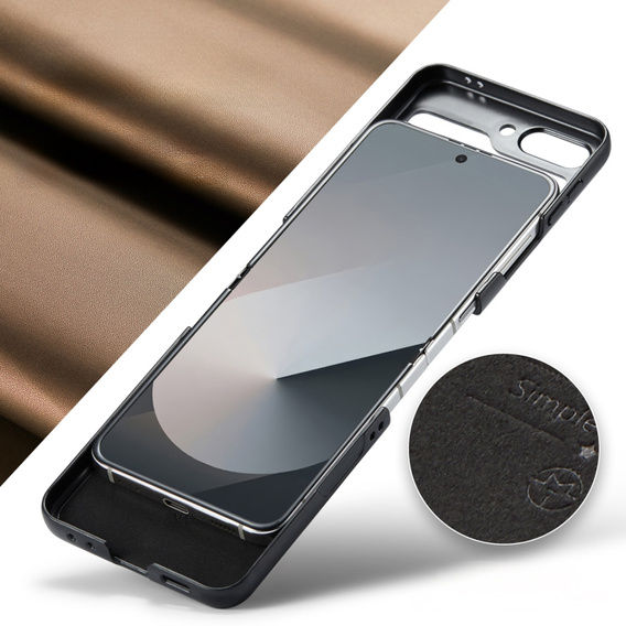 Husă pentru Samsung Galaxy Z Flip7 FE / Z Flip6, CASEME Litchi Leather, maro