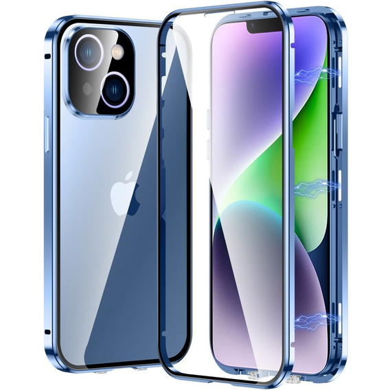 Husa pentru iPhone 15, Magnetic Dual Glass, albastru
