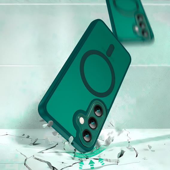 Husă pentru Samsung Galaxy S25, pentru MagSafe, ERBORD Matt Case, verde + sticlă pentru ecran