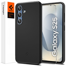 Carcasa Spigen pentru Samsung Galaxy S25, Thin Fit Mag, negru + sticlă temperată 9H