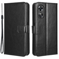 Cu clapetă pentru Oppo A17, Crazy Horse Wallet, negru