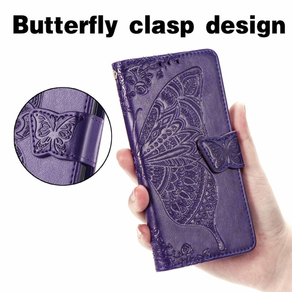 Cu clapetă pentru Motorola Moto G32, Butterfly, violet