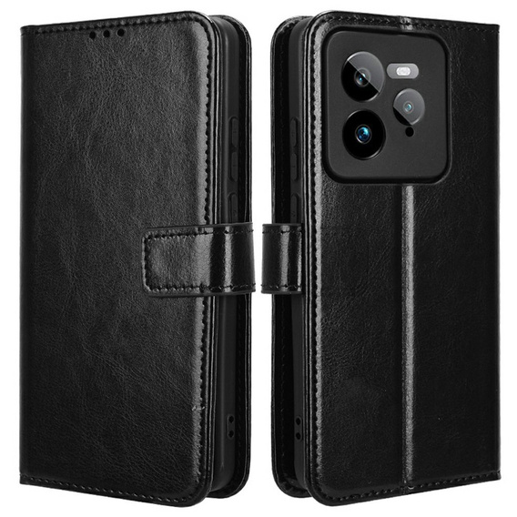 Cu clapetă pentru Realme GT 7 Pro, Crazy Horse Wallet, negru
