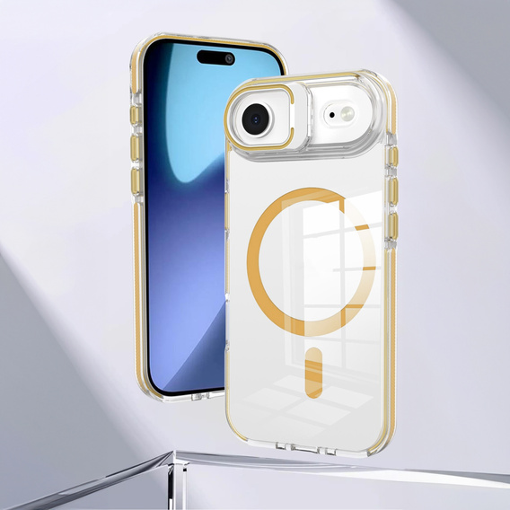 Husă pentru iPhone Air, pentru MagSafe, cu suport, transparentă cu inserții aurii