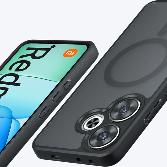 Husă pentru Xiaomi Redmi 13 4G, pentru MagSafe, ERBORD Matt Case, negru + sticlă pentru ecran