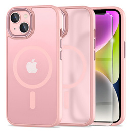 Husă pentru iPhone 14, pentru MagSafe, ERBORD Matt Case, roz + sticlă pentru ecran