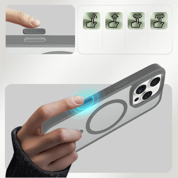 Carcasă ERBORD MagSafe pentru iPhone 16 Pro Max, Matte Case, buton activ, mat / gri titan