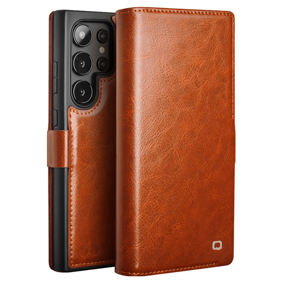 Carcasa flip pentru Samsung Galaxy S25 Ultra, QIALINO Leather Wallet, maro