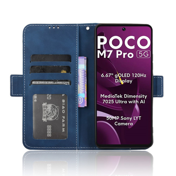 Cu clapetă pentru Xiaomi Poco M7 Pro 5G, Card Slot, albastru închis
