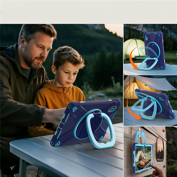 Husă pentru copii pentru Lenovo Tab M11, blindată cu curea, albastru marin / verde