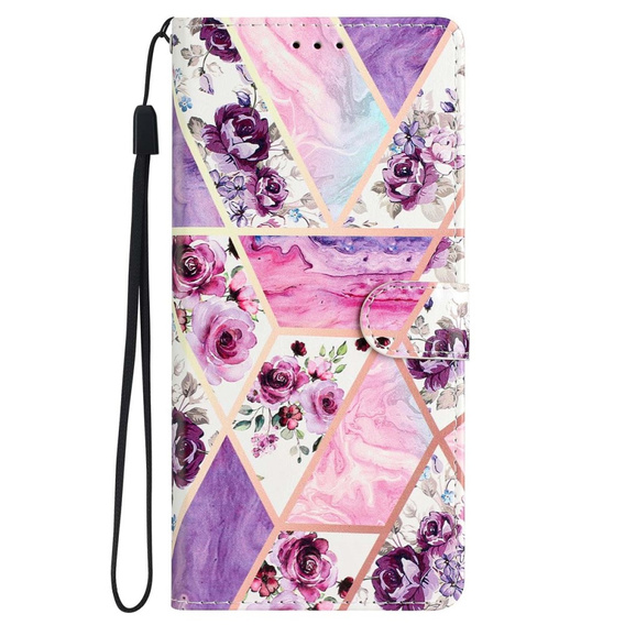 Cu clapetă pentru Samsung Galaxy A25 5G, Wallet, marble & flowers, roz + sticlă 9H