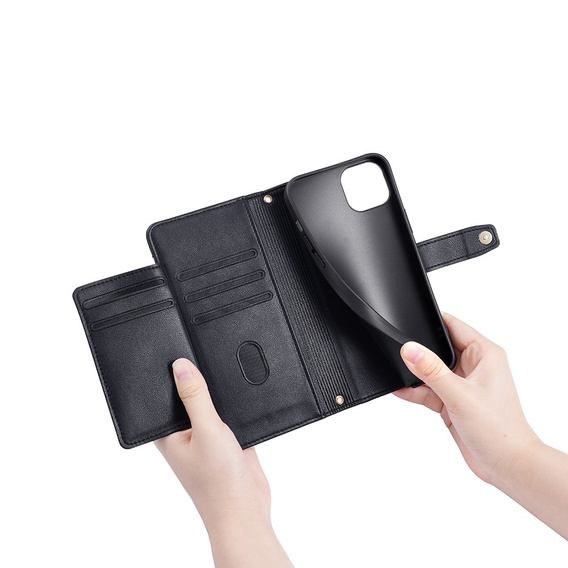 Cu clapetă pentru iPhone 15, Wallet Zipper Pocket, negru