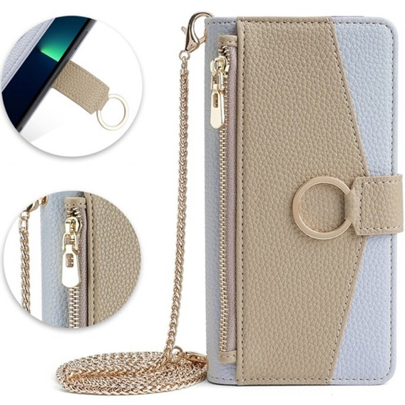 Carcasă flip pentru Samsung Galaxy S22, Wallet Zipper Pocket, cu oglindă, albastru