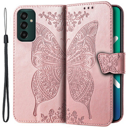 Cu clapetă pentru Samsung Galaxy M13, Butterfly, roz rose gold