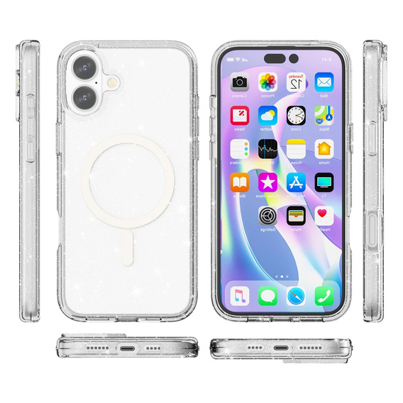 Husă pentru iPhone 17, pentru MagSafe, glitter, transparentă