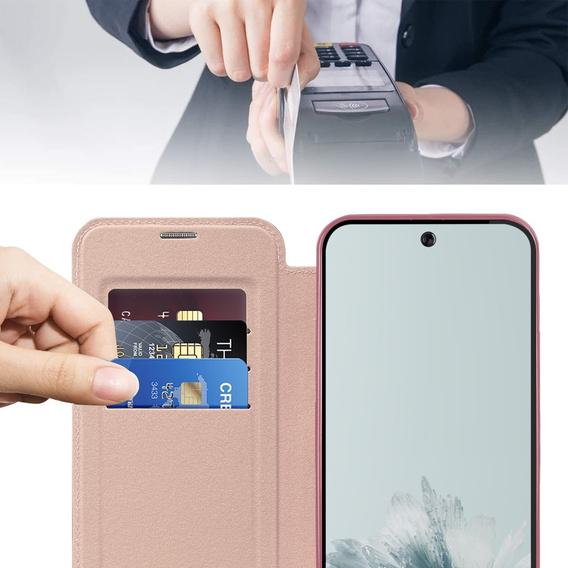Cu clapetă pentru Google Pixel 9A, RFID Wallet MagSafe CamShield, roz