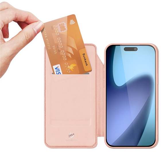 Husă Dux Ducis pentru iPhone 17, Skin Pro, cu clapetă, cu slot pentru carduri, roz