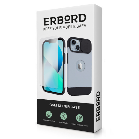 Husă ERBORD MagSafe Cam Slider, albastră + sticlă pentru ecran pentru iPhone 13 / iPhone 14
