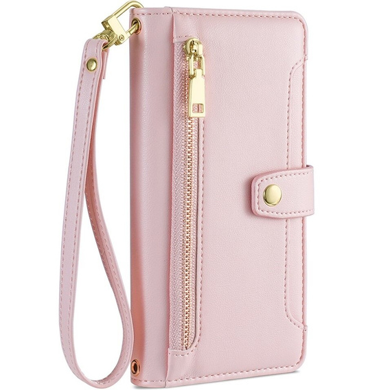 Cu clapetă pentru Motorola Moto G73 5G, Wallet Zipper Pocket, roz