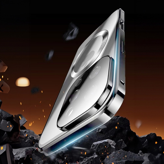 Carcasa Magnetic Dual Glass MagSafe pentru iPhone 16 Pro Max, de argint