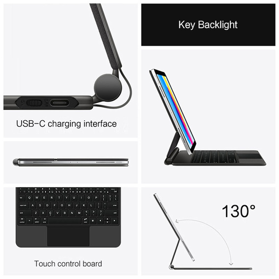 Husă cu tastatură Bluetooth și touchpad pentru iPad 11" 2025 A16 (generația a 11-a) / iPad 10,9" 2022 (generația a 10-a)