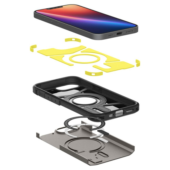 Carcasa Spigen pentru iPhone 16E, Tough Armor Mag MagSafe, gri + 9H Tempered Glass