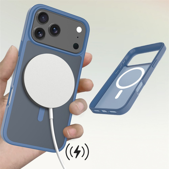 Husă Matt pentru iPhone 17 Pro Max, pentru MagSafe, albastru translucid