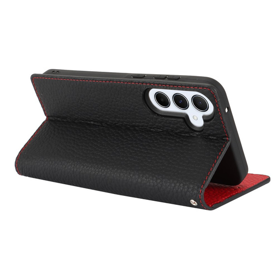 Cu clapetă pentru Samsung Galaxy S24 FE, Litchi Skin Grain, negru