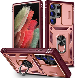 Husă blindată pentru Samsung Galaxy S23 Ultra, CamShield Slide, roz / roșu