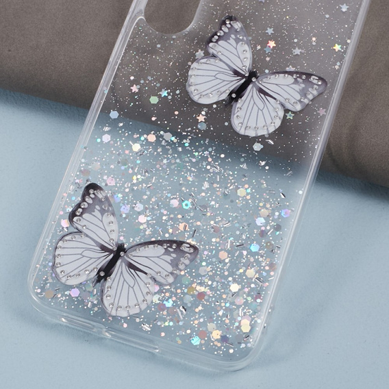 Husă pentru Samsung Galaxy S24, Glitter Butterfly, alb