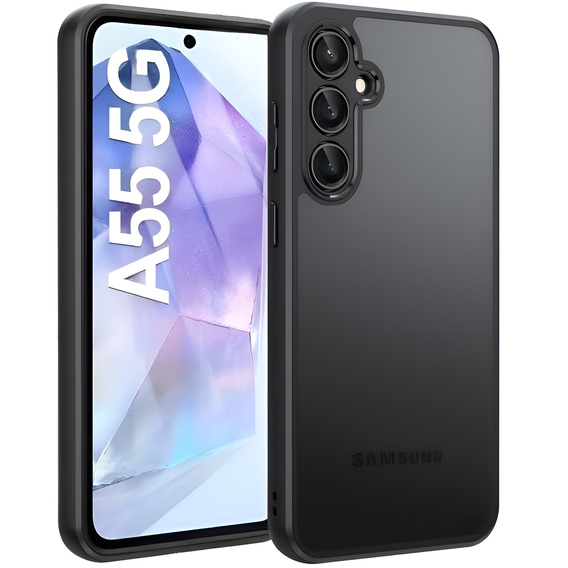 Carcasă pentru Samsung Galaxy A55 5G, Fusion Hybrid, cu protecție pentru camera foto, transparent / negru