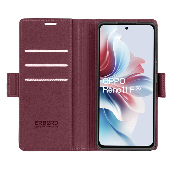 Husă pentru Oppo Reno 11F, ERBORD Glossy Litchi, portofel cu clapetă, roșu